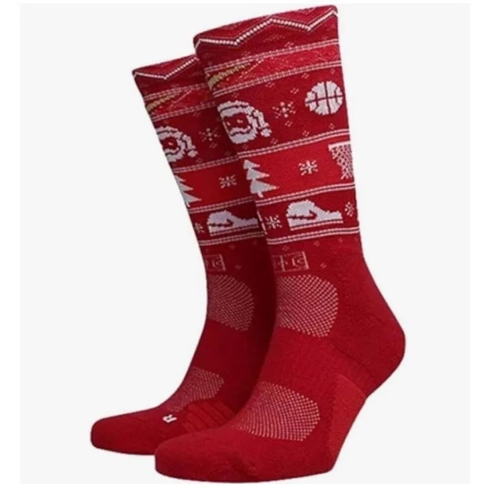 Nike Elite Festive Red Santa Basketball Crew Socks Youth 3Y-5Y Women 4-6